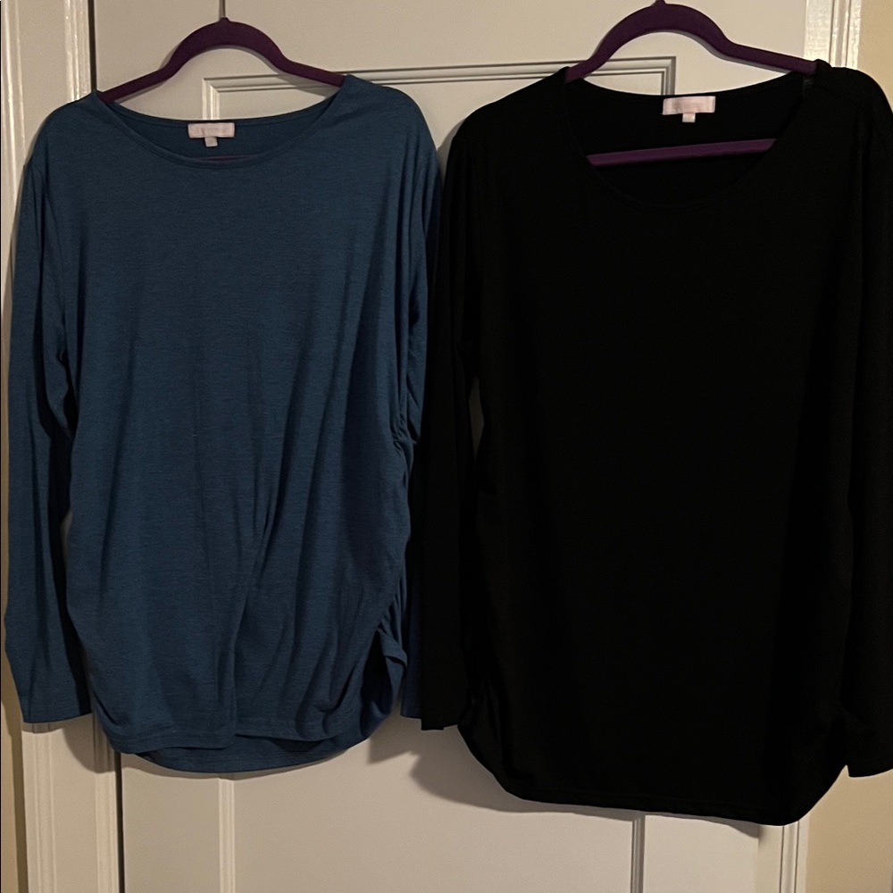 Maternity long sleeve gathered side  shirts dark teal & black